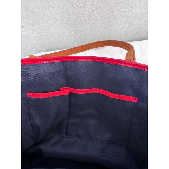 Tommy Hilfiger Striped Canvas Tote Bag Leather Trim Nautical Preppy Coastal Chic - Picture 8 of 16